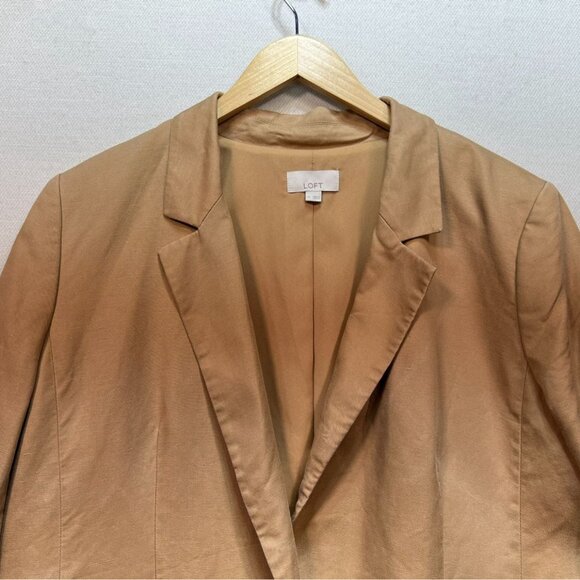 Loft Womens One Button Blazer Jacket Size 14 Tan Neutral Classic Business Pocket - Picture 5 of 13
